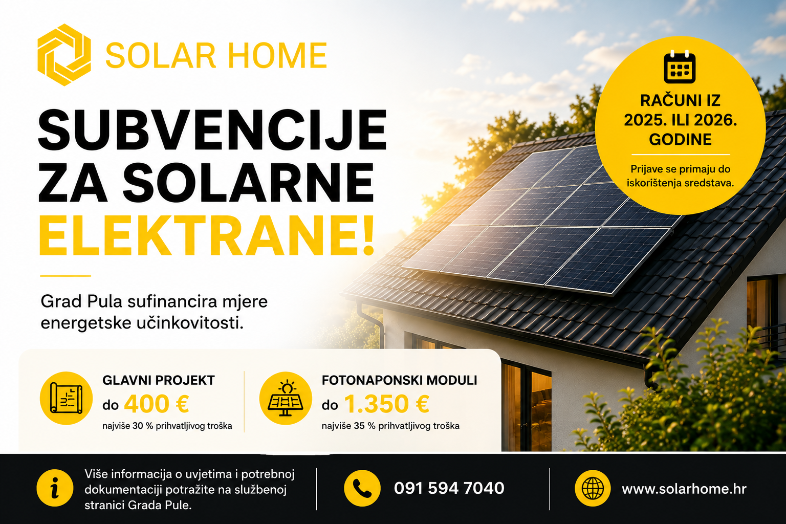 Grad Pula otvorio javni poziv za subvencioniranje mjera energetske učinkovitosti. Evo što trebate znati.