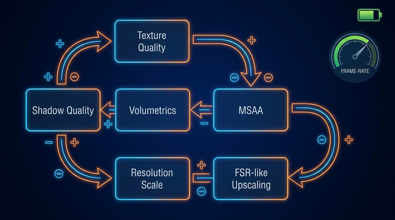 Settings-to-performance diagram (no text)