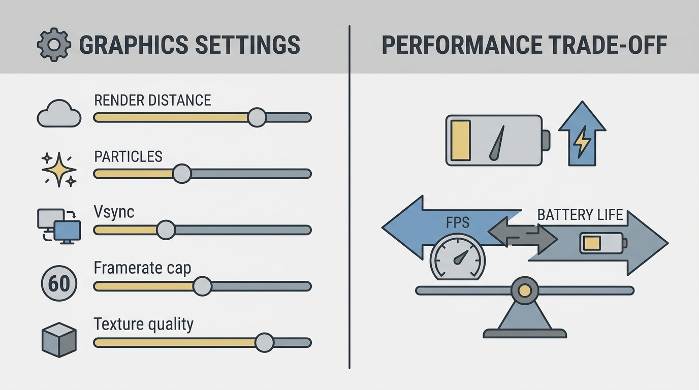 Explains the settings trade-offs (FPS vs battery) at a glance.