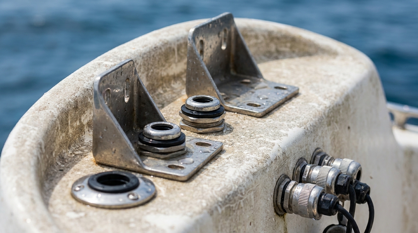 Close-up of marine-grade mounting and waterproof connections