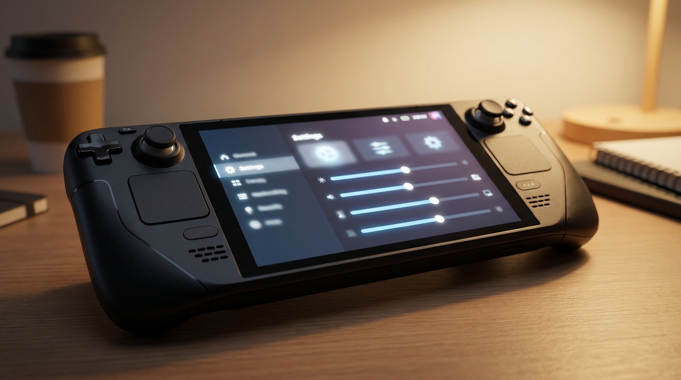 Example handheld device with a generic graphics settings screen (no readable text).