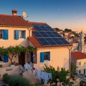 Obiteljska kuća na jadranskoj obali sa solarnim panelima na krovu
