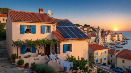 Obiteljska kuća na jadranskoj obali sa solarnim panelima na krovu