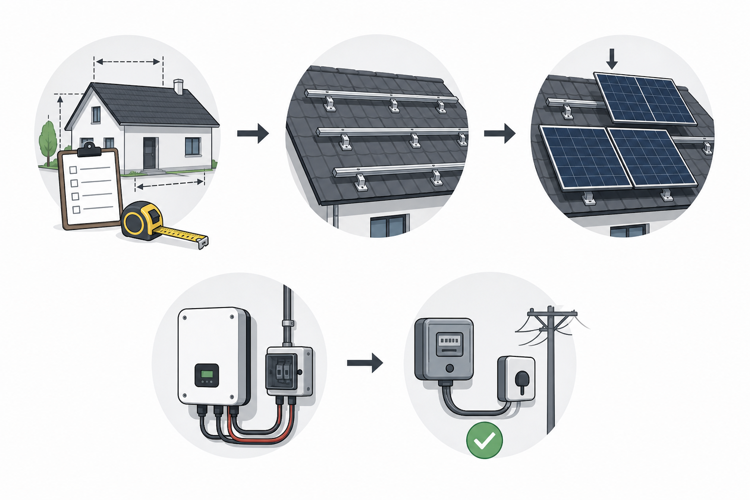 Solar panel installation steps workflow.
