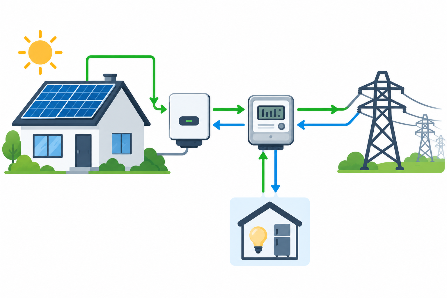 Tok energije od solarne elektrane do digitalnog brojila
